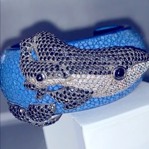 Leather cuff with momma and baby whales